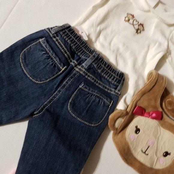 Gymboree Mischievous Monkey NWT 0-3 Month Jeans, bodysuit, bib, headband, socks - Picture 6 of 6